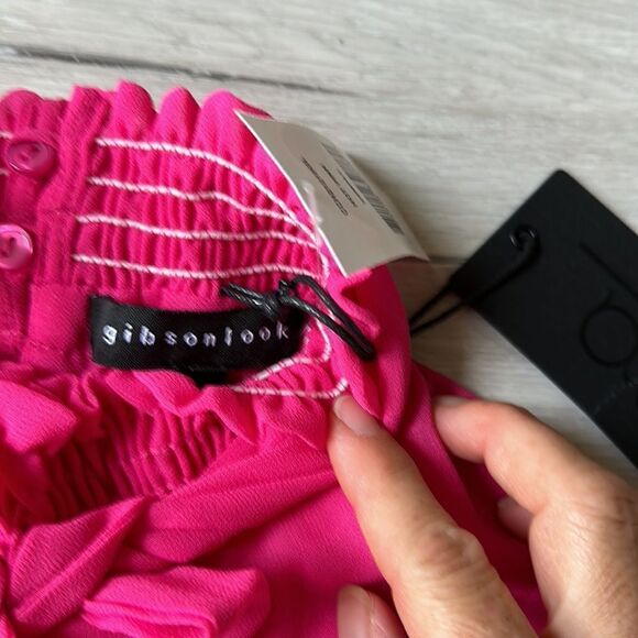 Gibsonlook Smocked Neck Chiffon Shell with Detachable Tie XS Hot Pink NWT IN PKG - Picture 7 of 7